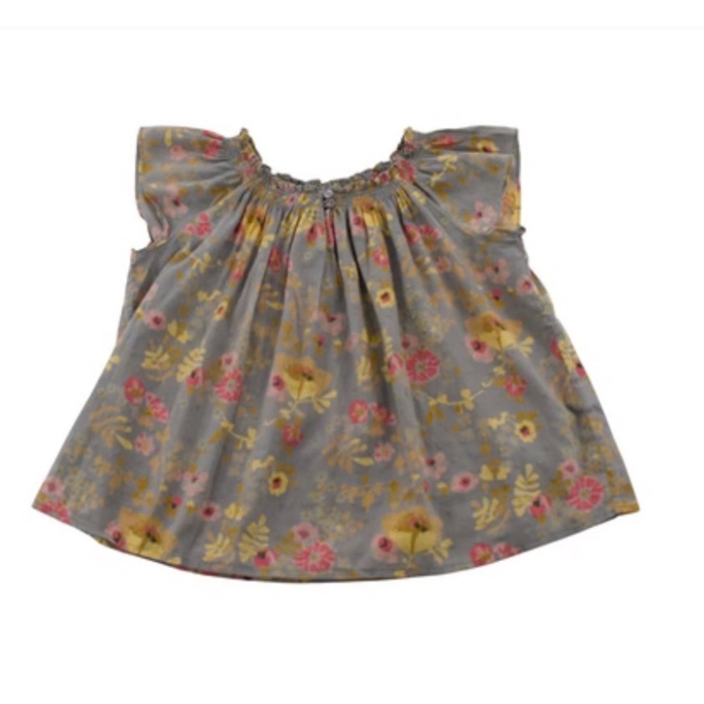 Bonpoint Girls Floral Smocked Blouse Blue Pink Swiss Dot Flutter Sleeve Size 4